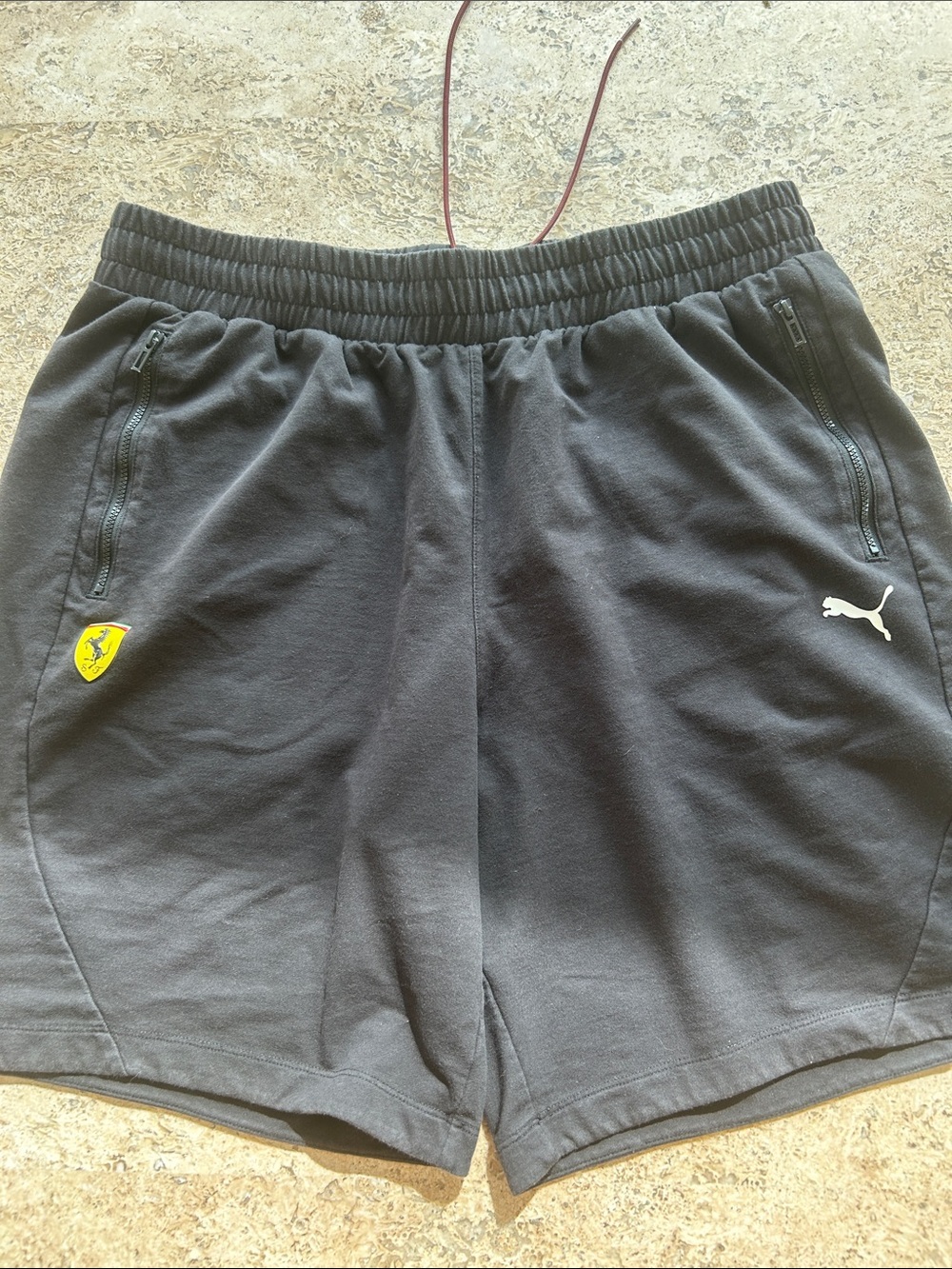 Puma Black Athletic Shorts with Yellow Ferrari Shield XL